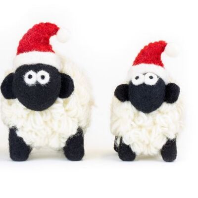 Knitted Wool Standing Mountain Sheep with Santa Hat Medium