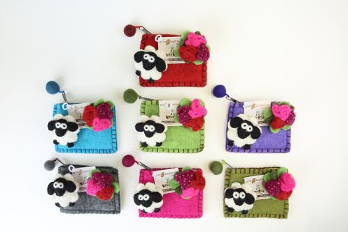 Felt Wool Sheep & Flower Purse in assorted colours