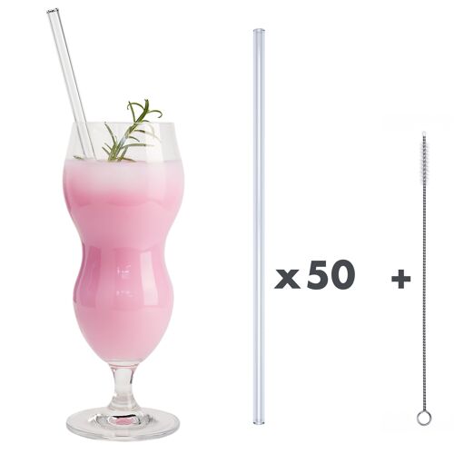 50 klare Glastrinkhalme „Langer Lulatsch“ (27 cm) + Reinigungsbürste - Nylon