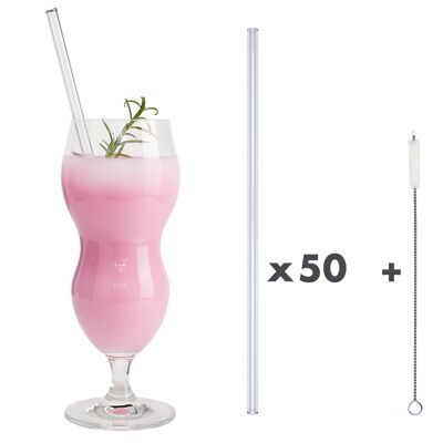 50 klare Glastrinkhalme „Langer Lulatsch“ (27 cm) + Reinigungsbürste - Baumwolle
