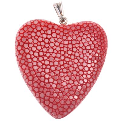 Rochenleder Anhänger Red Strawberry Polished / 925 Sterling Silber / Heart 40mm