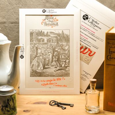 Affiche Letterpress Reine de Coeur, Alice au Pays des Merveilles, A4, vintage, littérature, orange fluo