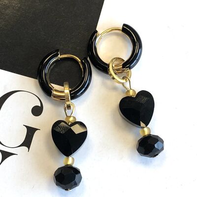 Boucles d'oreilles noires avec perle à facettes