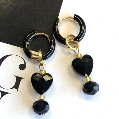 Earings black with facet bead