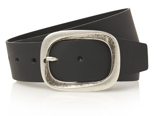 Stoere 5cm brede jeans riem van zwart leder - 100% leer - zwart