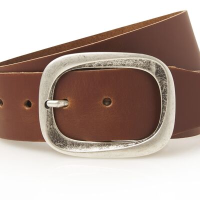 Stoere 5cm brede jeans riem van cognac leder - 100% leer - cognac