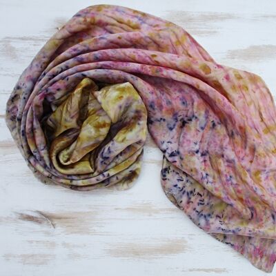 Hand-dyed "flower garden" silk scarf.