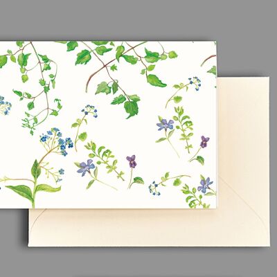 Greeting card violets and forget-me-nots