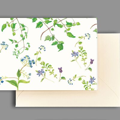 Greeting card violets and forget-me-nots