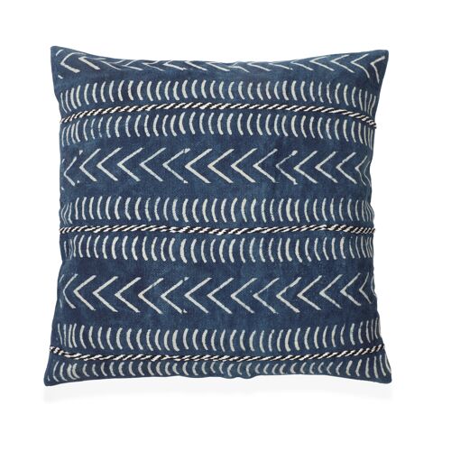 Coussin bleu imprimé et bloc et tissé