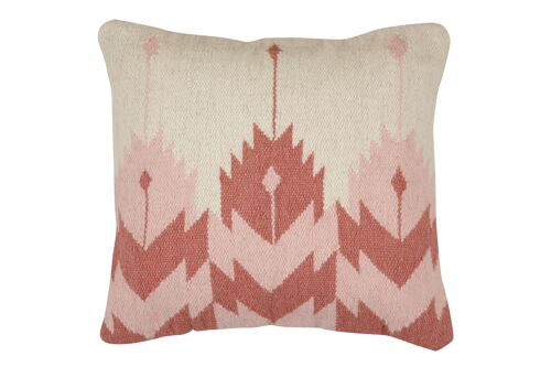 Coussin aux motifs kilim rosé en laine tissée