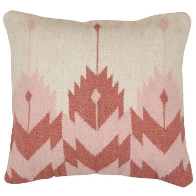 COUSSIN AUX MOTIFS KILIM ROSÉ EN LAINE TISSÉE