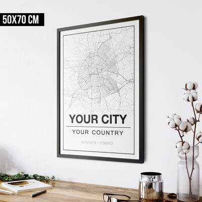 YOUR CITY - CITY MAP POSTER (50x70cm) - WITH FRAME