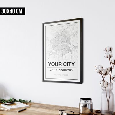 YOUR CITY - CITY MAP POSTER (30x40cm) - WITH FRAME
