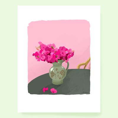 Sweet Peas poster, sweet pea flowers, A4 format
