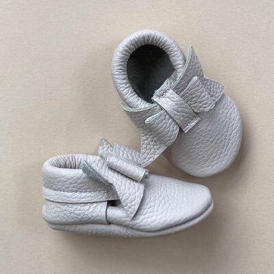 Leather Baby Moccasin bow shoe - Ecru - Ecru