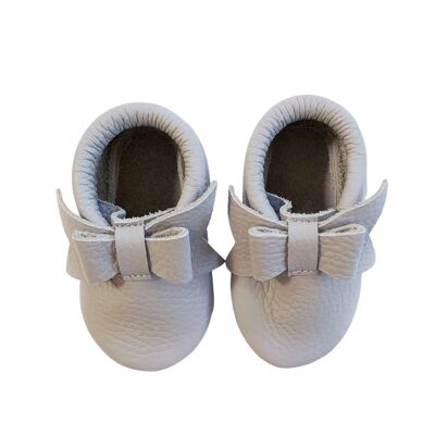 Leather Baby Moccasin bow shoe - Grey - Grey