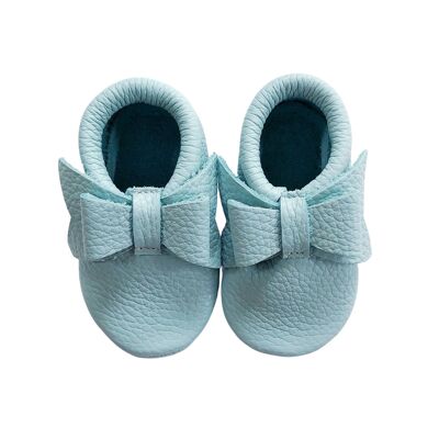 Leather Baby Moccasin bow shoe - Mint - Mint