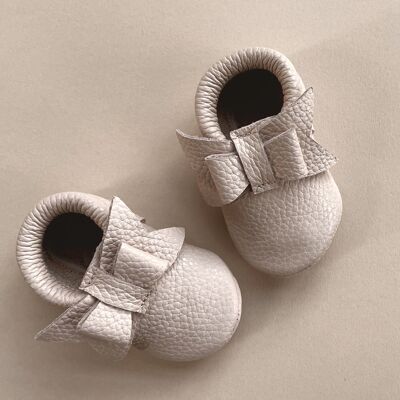 Leather Baby Moccasin bow shoe - Blush - Blush