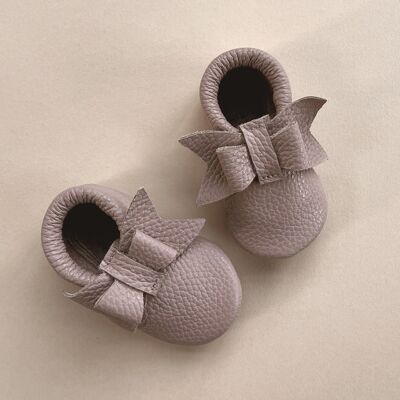 Leather Baby Moccasin bow shoe - Mauve - Mauve