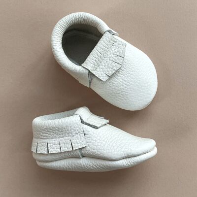 Personalised Leather Baby Moccasin Fringe shoe - White - White