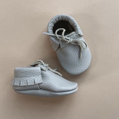 Leather Baby Moccasin Tie shoe - Grey - Grey