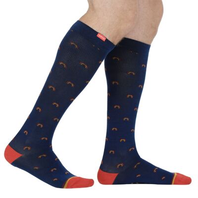 Compression Socks with Wide Calf (15-20 mmHg) Cotton - Navy & Plum