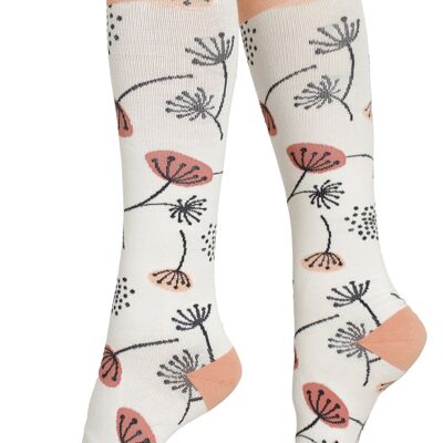 Compression Socks with Wide Calf (15-20 mmHg) Cotton - Cream & Salmon