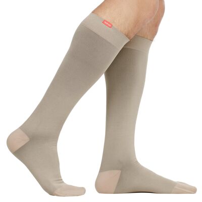 Compression Socks with Wide Calf (15-20 mmHg) Moisture Wick Nylon - Cashew