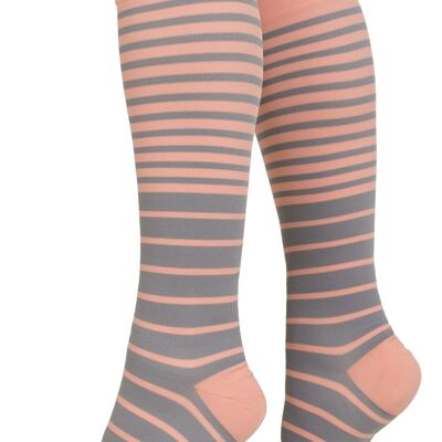 Compression Socks with Wide Calf (15-20 mmHg) Nylon - Salmon & Grey