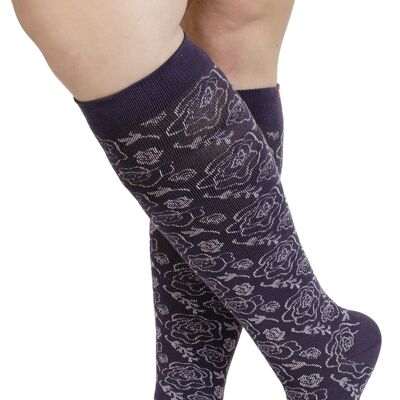 Compression Socks with Wide Calf (15-20 mmHg) Merino Wool - Vintage Purple