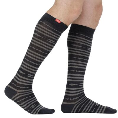 Compression Socks with Wide Calf (15-20 mmHg) Merino Wool - Black & Grey