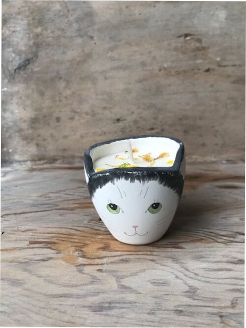 Merryfield Pottery Shabby Chic cat candlepot - Black and White