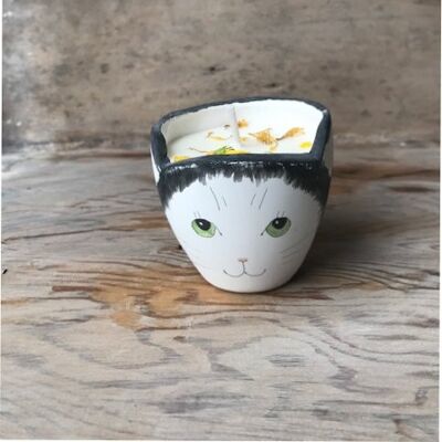 Merryfield Pottery Shabby Chic cat candlepot - Black and White