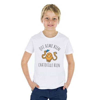 CAMISETA BLANCA A quién le gusta hacer cosquillas bien - Kid