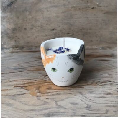 Merryfield Pottery Shabby Chic cat candlepot - Tortoiseshell