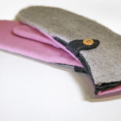 Slim Fit Mittens | ecru, pink & brown wool felt