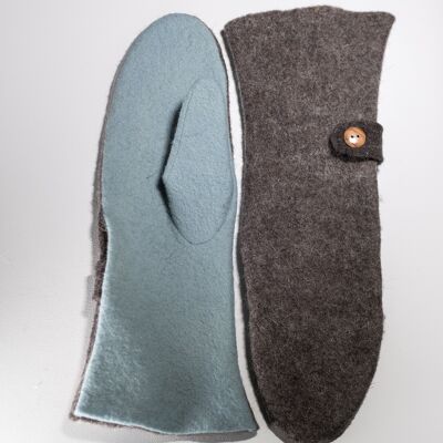 Long woolen mittens | natural brown & baby blue