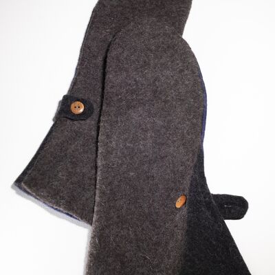 Long Mittens | motorcycle style in six wool felt blends - Dark-brown