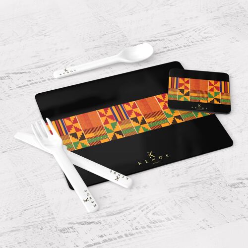 Zaina Black Placemats and Coasters - Large - Two
