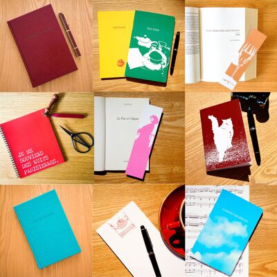 Pack d'implantation papeterie "Best-sellers" - Carnets A5, A6 (écrivain, animaux, voyage) + Marque-page + Bloc-notes