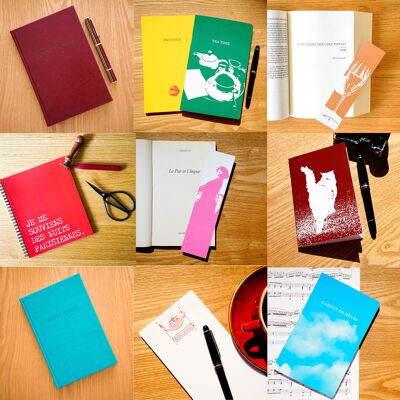 Paquete de implementación de papelería "Best-sellers" - Cuadernos A5, A6 (escritor, animales, viajes) + Marcapáginas + Bloc de notas
