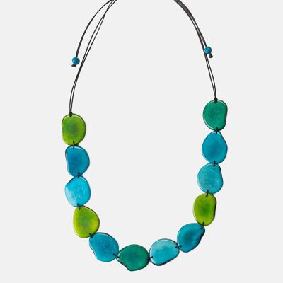 Medellin Tagua Slice Adjustable Necklace - Blue/Green/Aqua