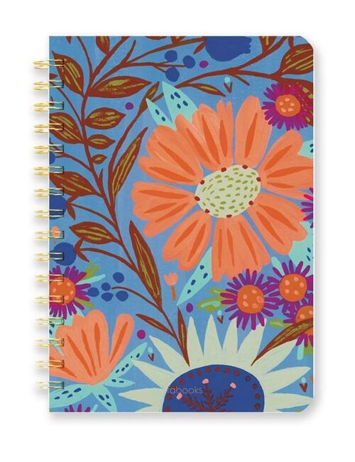 Orange Floral Notebook – Lined, Hardcover, Spiral, Hand Drawn Cover / SKU146