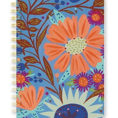 Orange Floral Notebook – Lined, Hardcover, Spiral, Hand Drawn Cover / SKU146