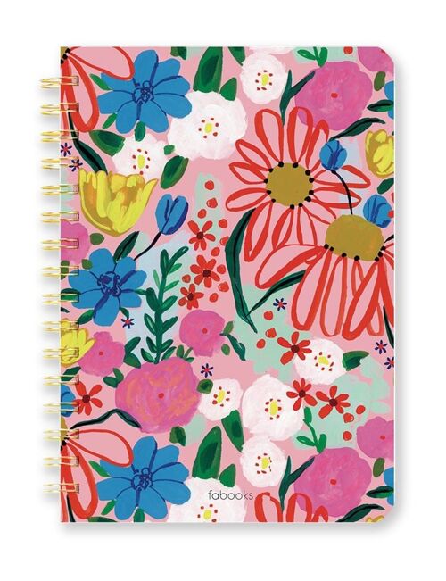Pink Floral Notebook – Lined, Hardcover, Spiral, Hand Drawn Cover / SKU175