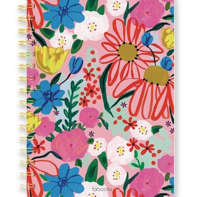 Pink Floral Notebook – Lined, Hardcover, Spiral, Hand Drawn Cover / SKU175