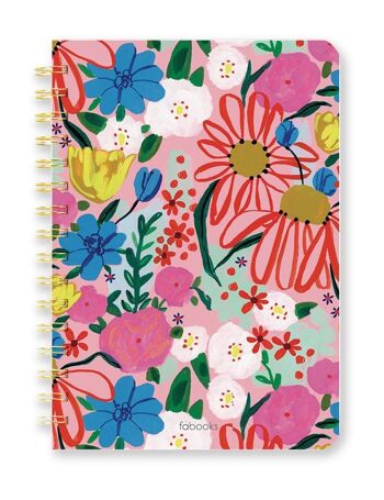 Carnet floral rose - Ligné, couverture rigide, spirale, couverture dessinée à la main / SKU175 3