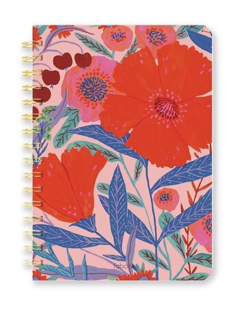 Carnet floral rouge - Ligné, couverture rigide, spirale, illustration dessinée à la main / SKU177 1