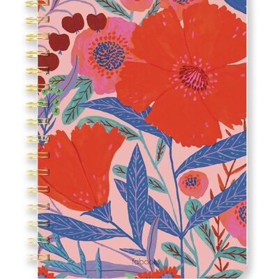 Carnet floral rouge - Ligné, couverture rigide, spirale, illustration dessinée à la main / SKU177